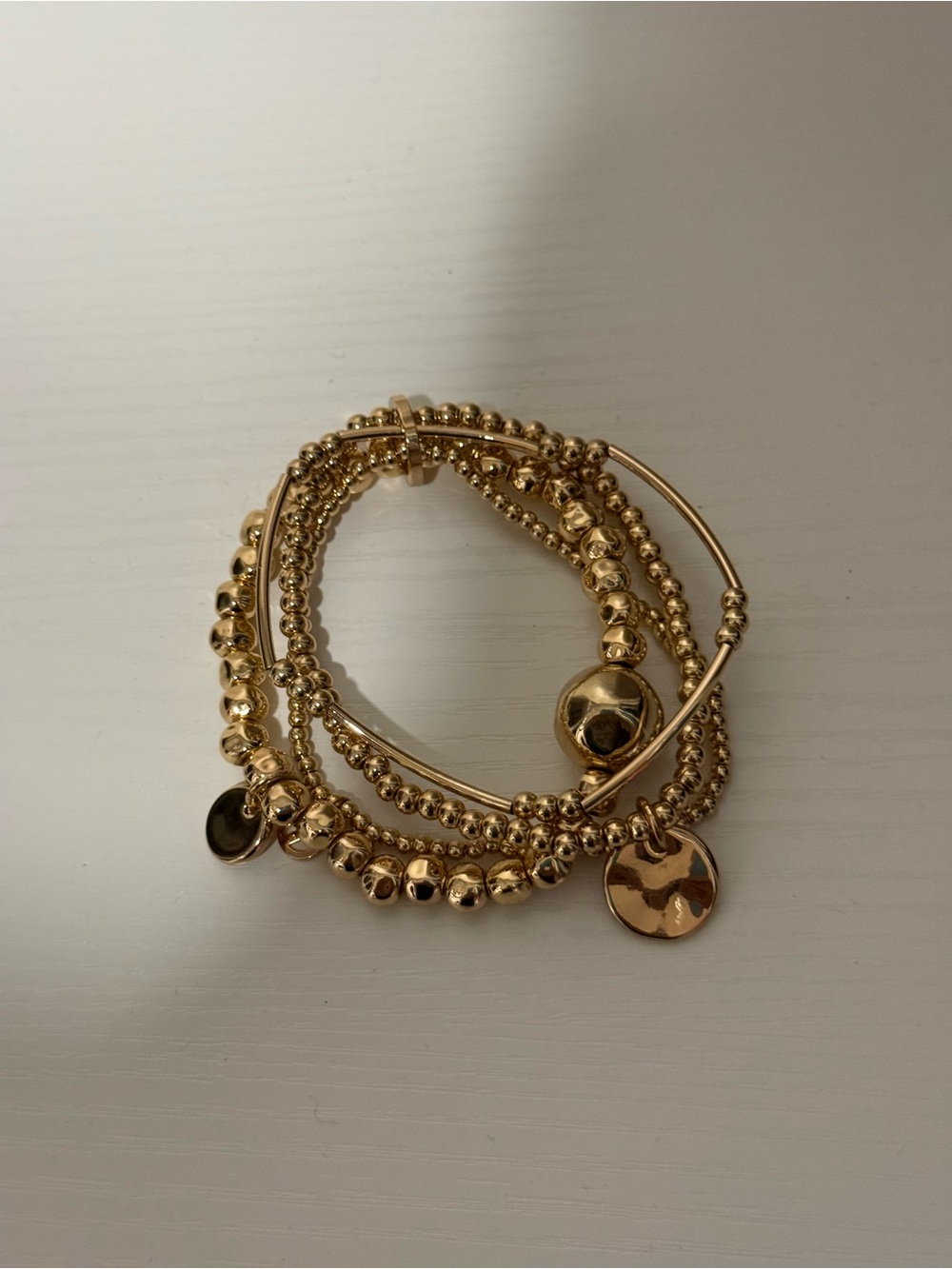 Gold-Tone Multi Strand Beaded Bracelet with Disc Charms